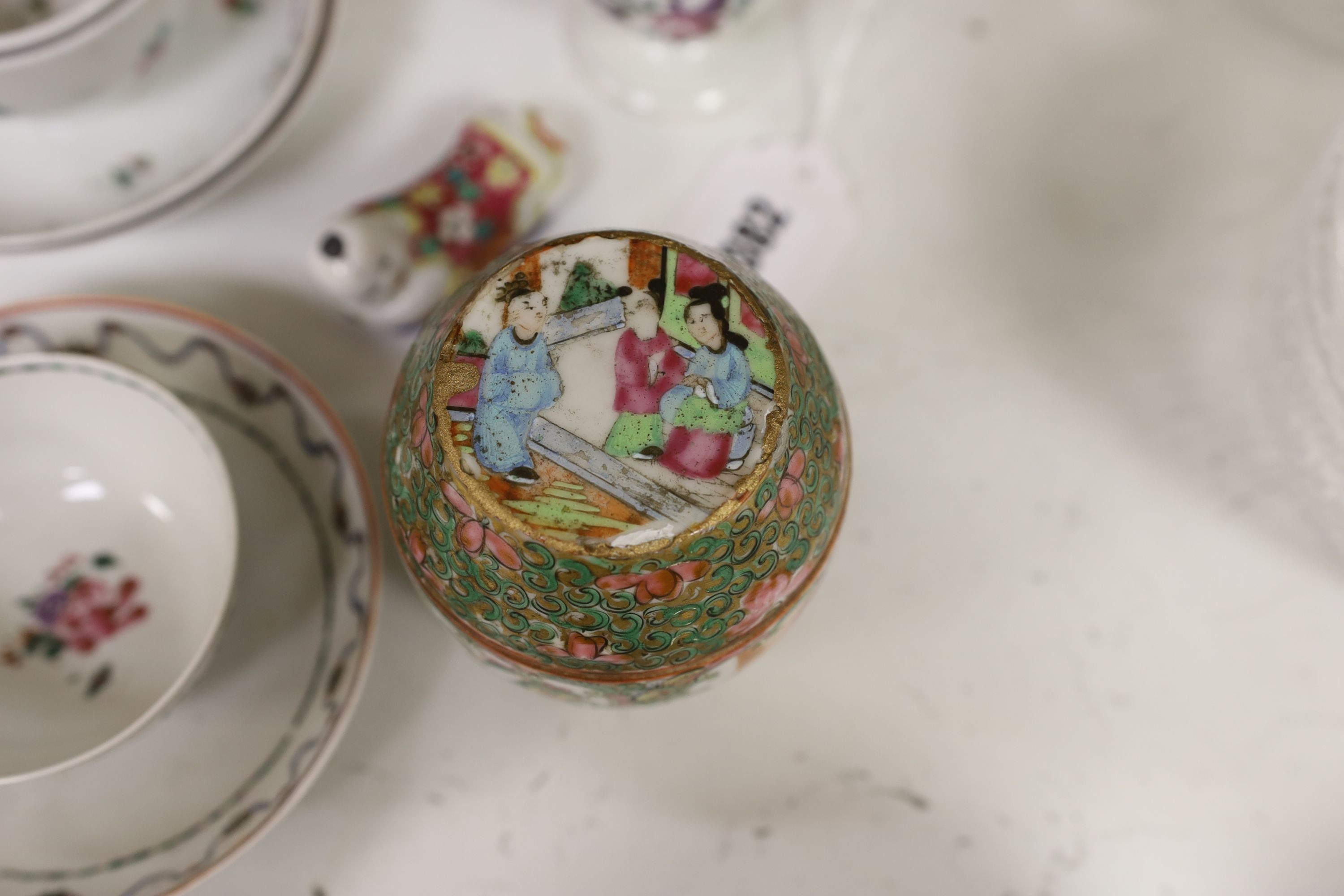 A Chinese famille rose pot and cover, a part Crescent China tea set and a small quantity of tea bowls etc